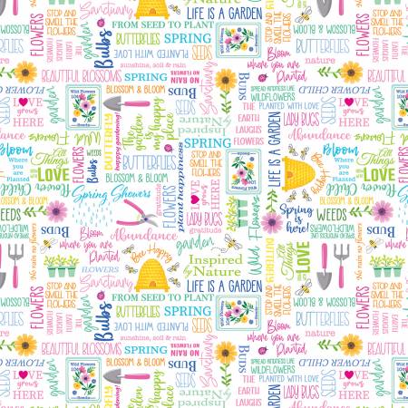 Blossom and Bloom Words White (Love Grows Here)