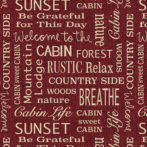 Burlap Cabin Words Red (Burlap Woods)