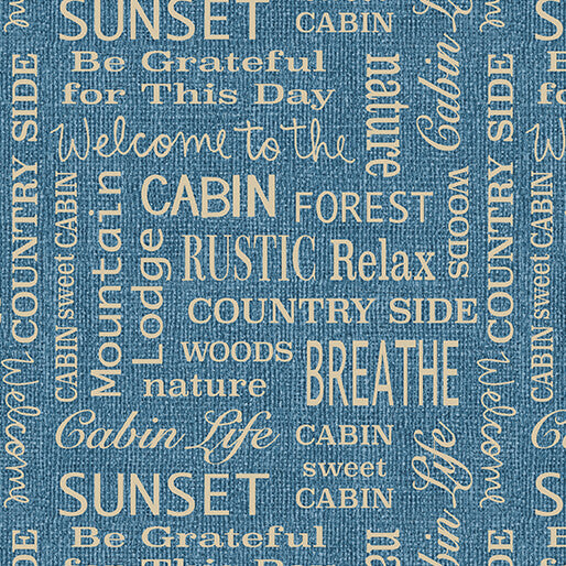 Burlap Cabin Words Marine Blue (Burlap Woods)