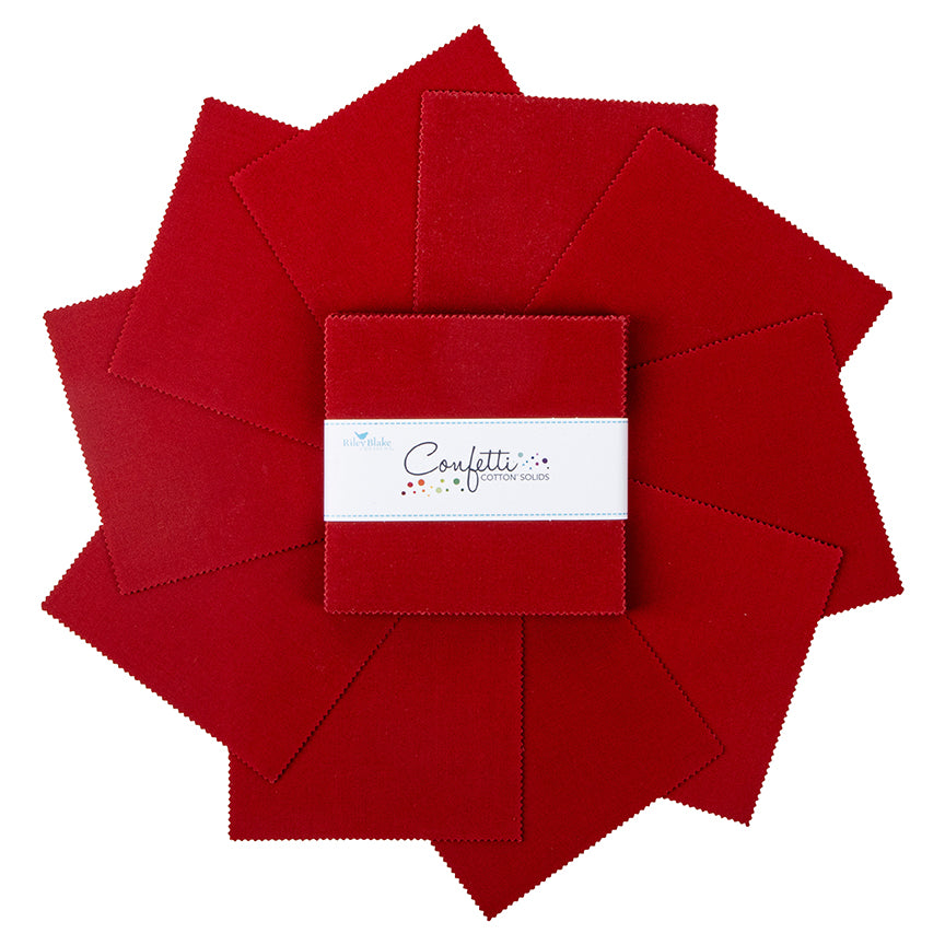 Confetti Cotton Dahlia Red 5 Inch Stacker, 42 Pcs.