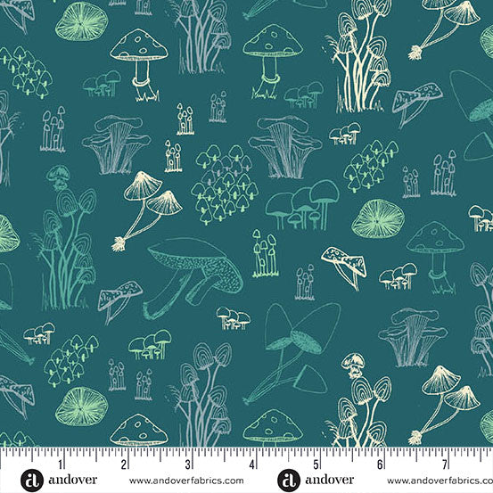 Celestial Garden by Alexandra Bordallo Forest Fungi Twilight Teal