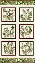 Cream/Multi Winter In The Pines Panel Christmas BEN081426