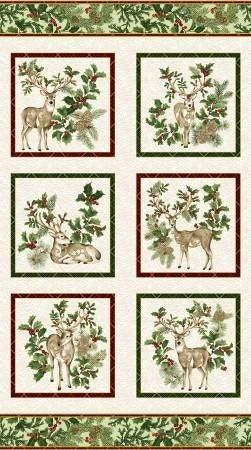Cream/Multi Winter In The Pines Panel Christmas BEN081426